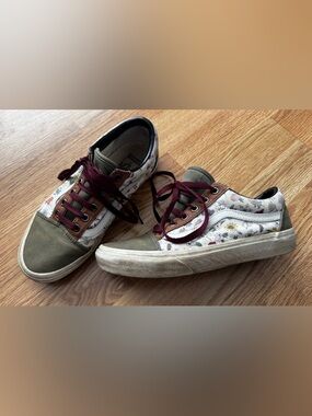 Vans Floral Low-Top Sneakers in Olive, White, and Burgundy